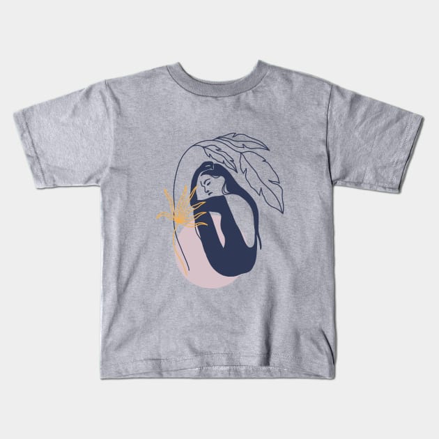 Summer Women Leaf Illustrations Kids T-Shirt by NJORDUR